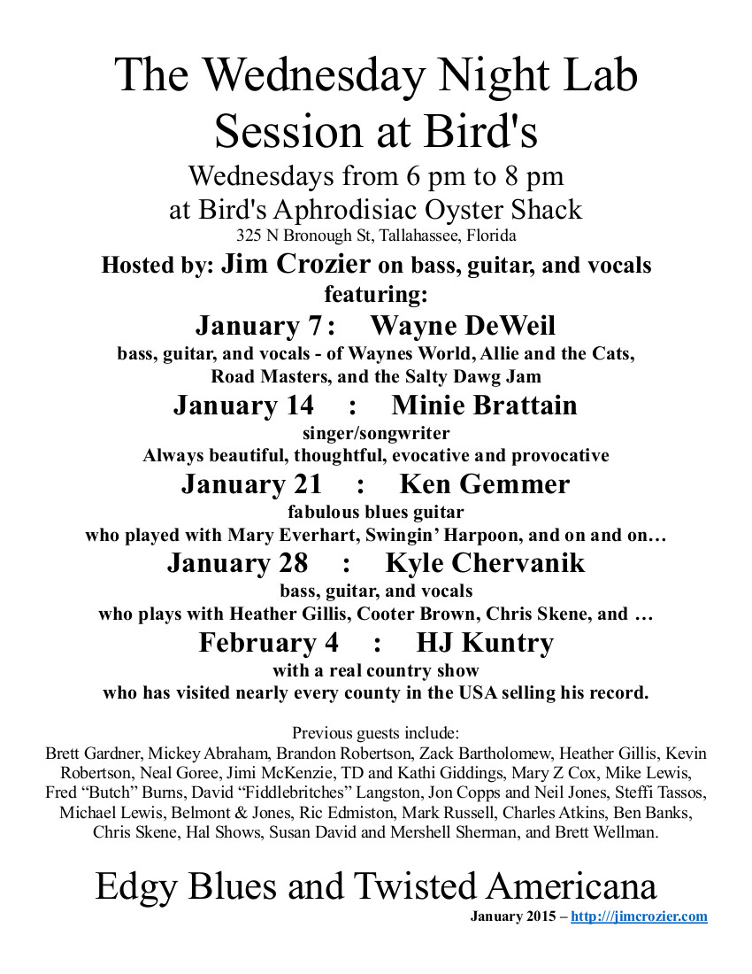 The Wednesday Night Lab Session at Bird's for January 2015